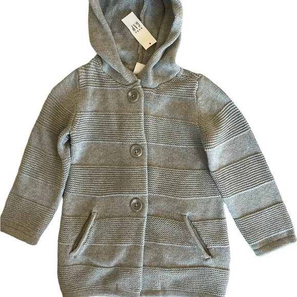 Baby Gap Grey Gray Toddler Boy Hoodie Garter Grandpa Sweater Coat Size 3 Nwt - Picture 4 of 10